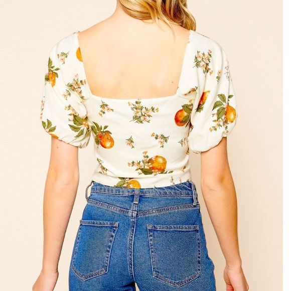 🆕NWT SUGARLIPS PUFF SLEEVE CITRUS CROP TOP - Picture 4 of 12